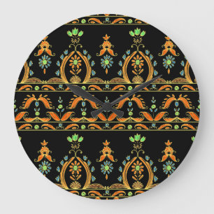Paisley Bohemian Kashmir Textile Design Large Clock