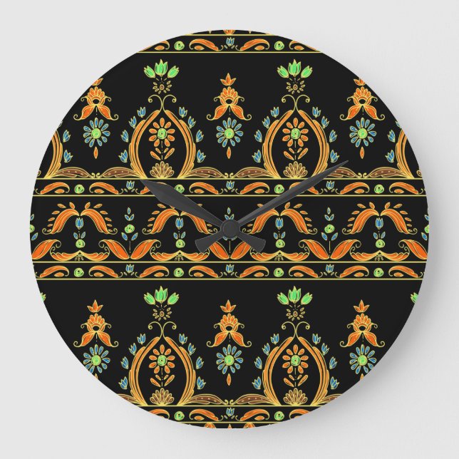 Paisley Bohemian Kashmir Textile Design Large Clock (Front)