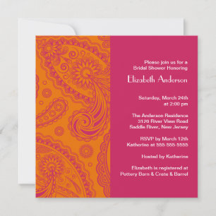 Paisley Bridal Shower Invitation Orange & Pink
