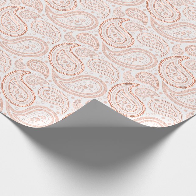 Paisley Bright Orange on White Wrapping Paper (Corner)