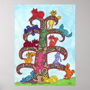 Paisley Cat Tree of Life Poster