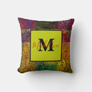 paisley colour block personalized throw pillow