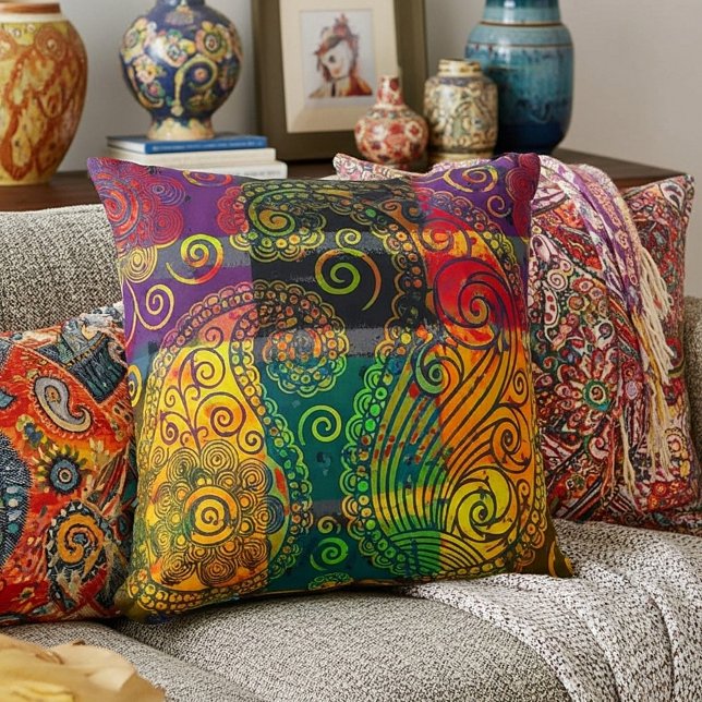 paisley colour block throw pillow (Creator Uploaded)