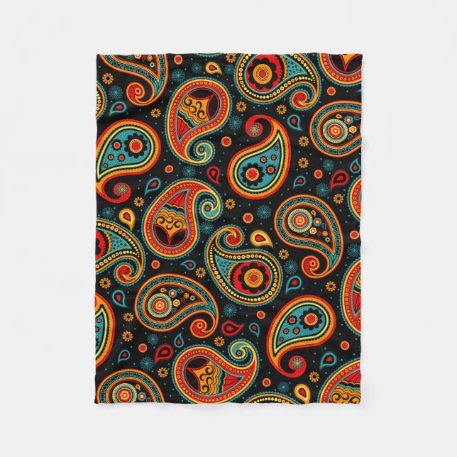 Paisley  colourful elegant fleece blanket (Front)