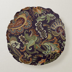 Paisley Colourful Textile: Ethnic Vintage Design Round Pillow