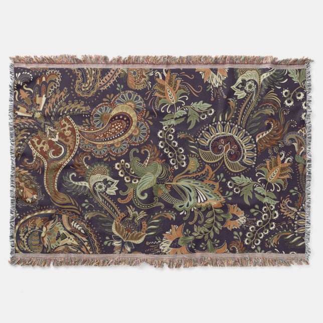 Paisley Colourful Textile: Ethnic Vintage Design Throw Blanket (Front)