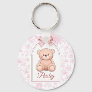Paisley   Custom Pink Teddy Bear Nursery Design  Keychain