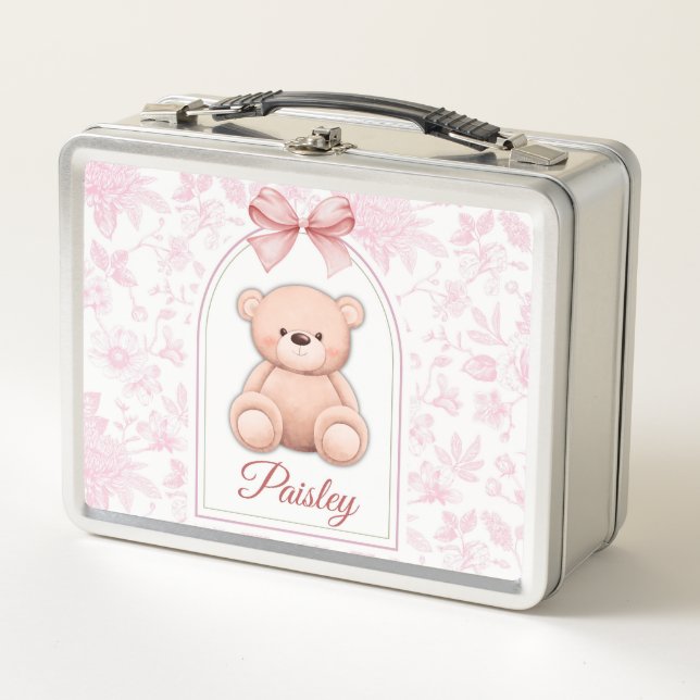 Paisley | Custom Pink Teddy Bear Nursery Design  Metal Lunch Box (Front)