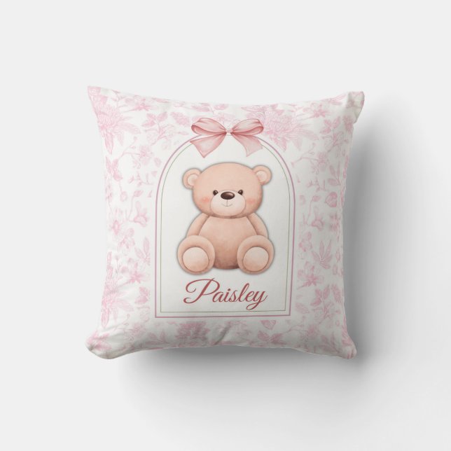 Paisley | Custom Pink Teddy Bear Nursery Design  Throw Pillow (Front)