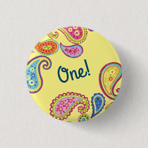 Paisley Cute Colourful 1st Birthday Party 1 Inch Round Button