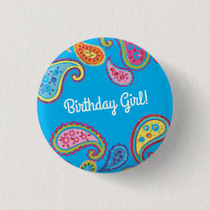 Paisley Cute Colourful 1st Birthday Party 1 Inch Round Button