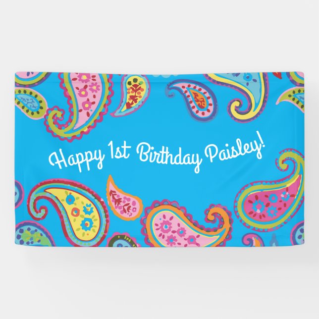 Paisley Cute Colourful 1st Birthday Party Banner (Horizontal)