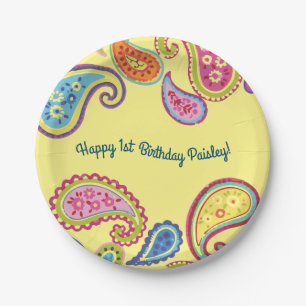 Paisley Cute Colourful 1st Birthday Party Paper Plate
