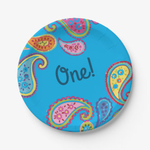 Paisley Cute Colourful 1st Birthday Party Paper Plate