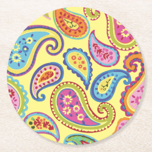 Paisley Cute Colourful Kids Birthday Party Round Paper Coaster