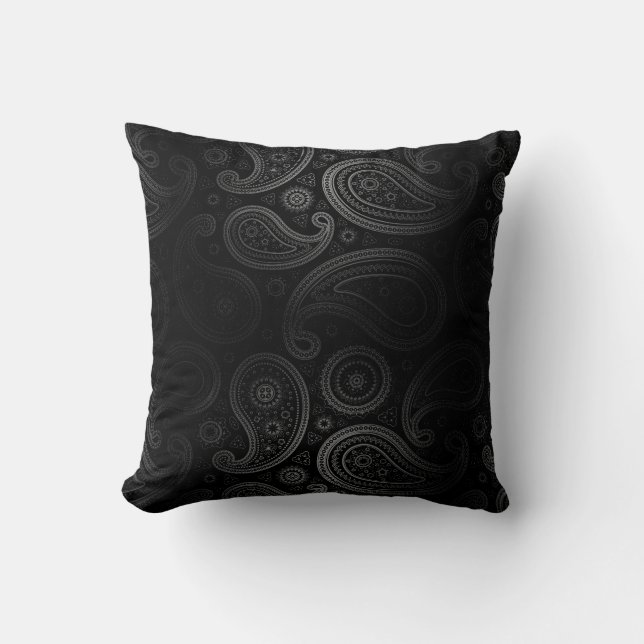 Paisley Deluxe | black charcoal Throw Pillow (Front)