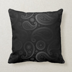 Paisley Deluxe   black charcoal Throw Pillow