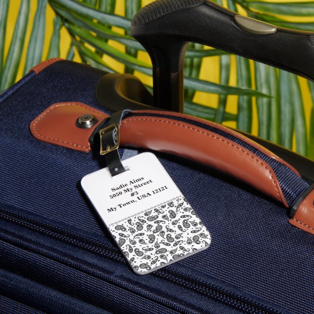 Paisley Design Customize colour background & Text Luggage Tag (Front Insitu 1)