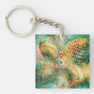 Paisley Design in Vibrant Yellow and Green Tones Keychain
