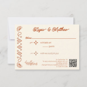 Paisley Diamond Western Rust Ivory QR Code RSVP Card