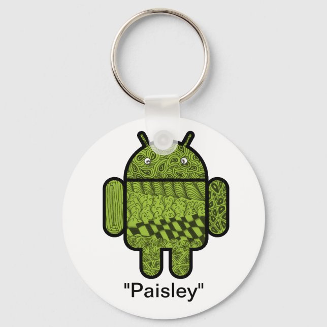 Paisley Doodle Character for the Android™ robot Keychain (Front)