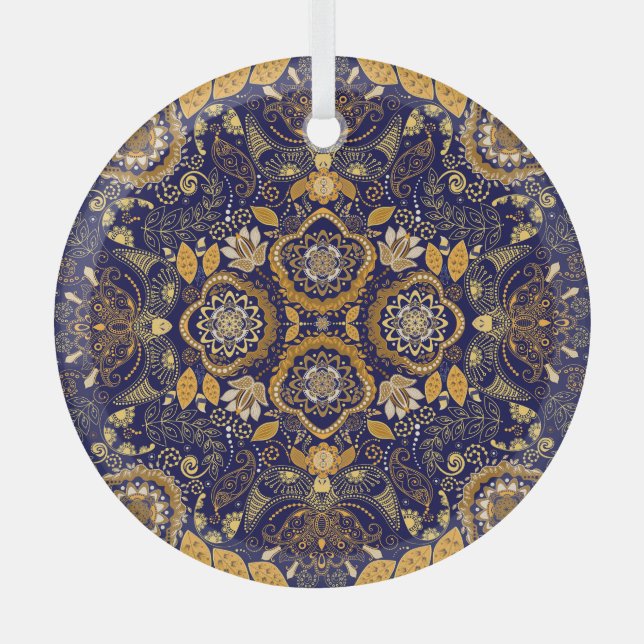 Paisley Elegance: Textile Design Pattern Glass Ornament (Front)