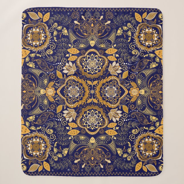 Paisley Elegance: Textile Design Pattern Sherpa Blanket (Front)