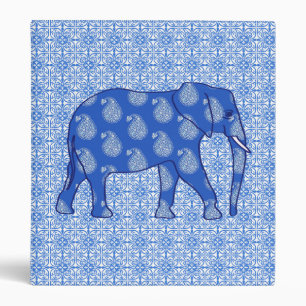 Paisley elephant - cobalt blue and white binder