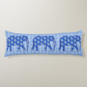 Paisley elephant - cobalt blue and white body pillow