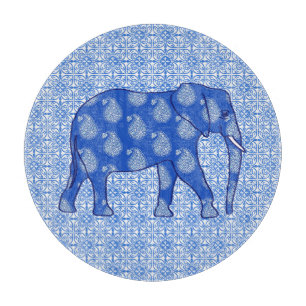 Paisley elephant - cobalt blue and white cutting board