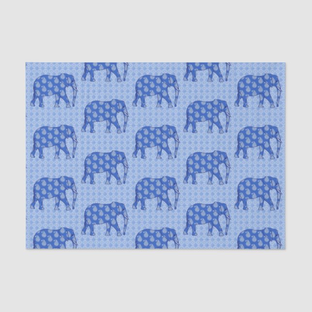 Paisley elephant, Cobalt Blue and White Tissue Paper (Front)