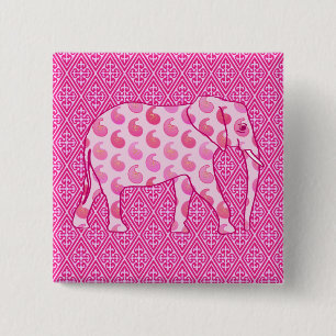 Paisley elephant - ice pink and fuchsia 2 inch square button