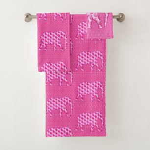 Paisley Elephant, Ice Pink and Fuchsia Bath Towel Set