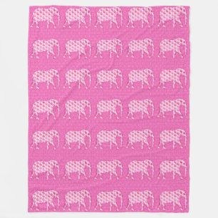 Paisley elephant - ice pink and fuchsia fleece blanket