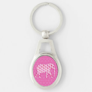 Paisley elephant - ice pink and fuchsia keychain