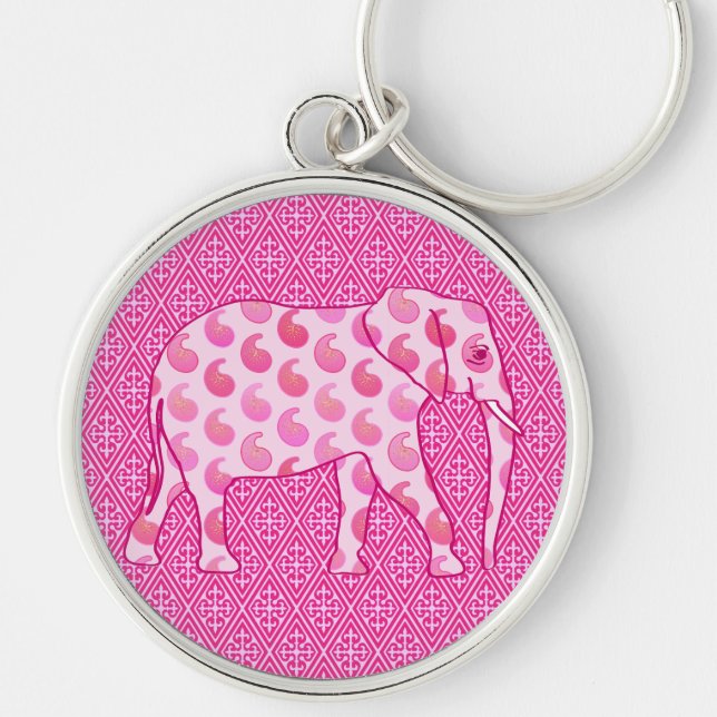 Paisley elephant - ice pink and fuchsia keychain (Front)