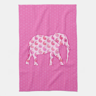 Paisley elephant - ice pink and fuchsia kitchen towel