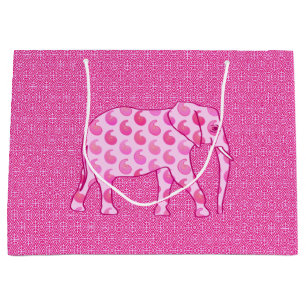 Paisley Elephant, Ice Pink and Fuchsia Large Gift Bag