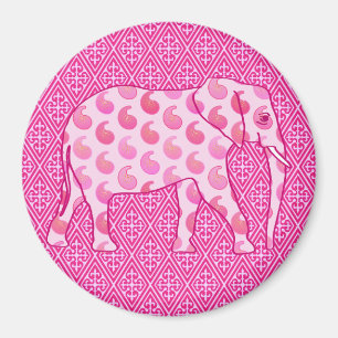 Paisley elephant - ice pink and fuchsia magnet