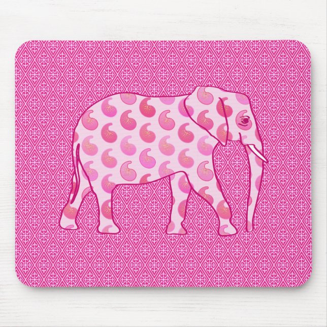 Paisley elephant - ice pink and fuchsia mouse pad (Front)
