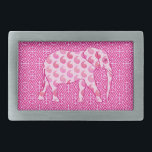Paisley elephant - ice pink and fuchsia rectangular belt buckle<br><div class="desc">Mixed pattern digital graphic of a richly embellished elephant against an arabesque tiled background - paisley pattern in shades of deep to light fuchsia pink against a pale ice pink background</div>