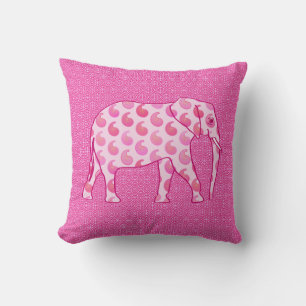 Paisley elephant - ice pink and fuchsia throw pillow