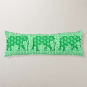 Paisley elephant - jade green and white body pillow