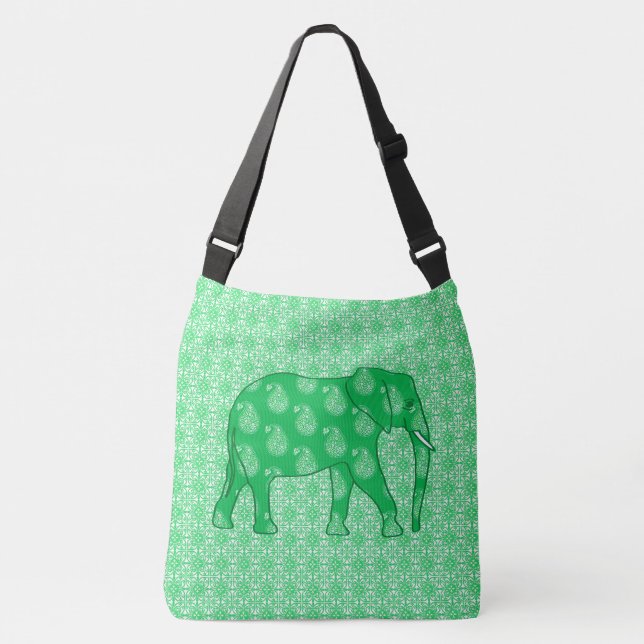 Paisley elephant - jade green and white crossbody bag (Front)