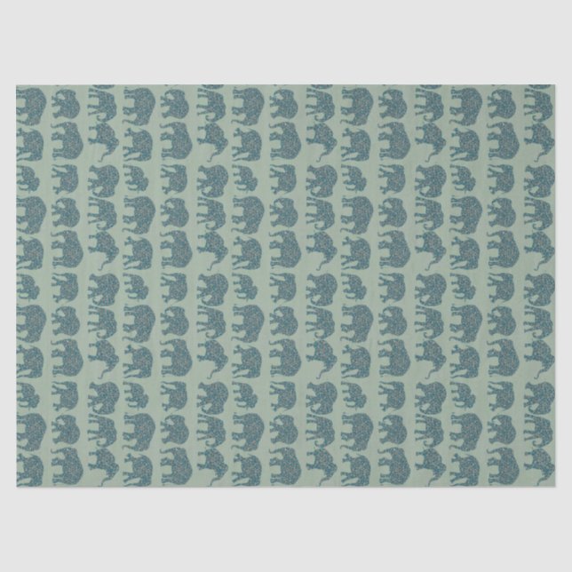 Paisley Elephant Rows on Sage Green Tissue Paper (Front)