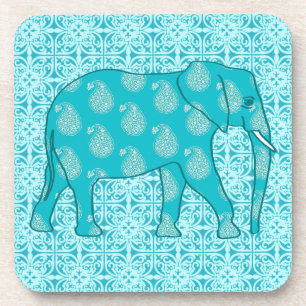Paisley elephant - turquoise and aqua coaster