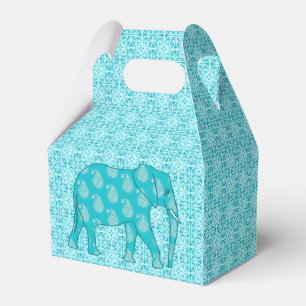 Paisley elephant - turquoise and aqua favor box