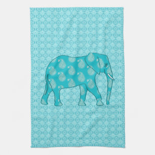 Paisley elephant - turquoise and aqua kitchen towel
