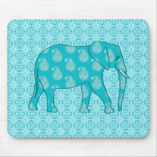 Paisley elephant - turquoise and aqua mouse pad