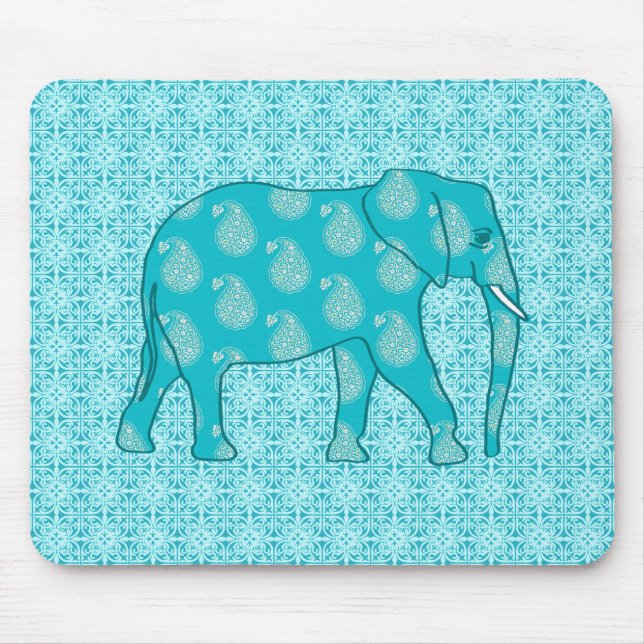 Paisley elephant - turquoise and aqua mouse pad (Front)